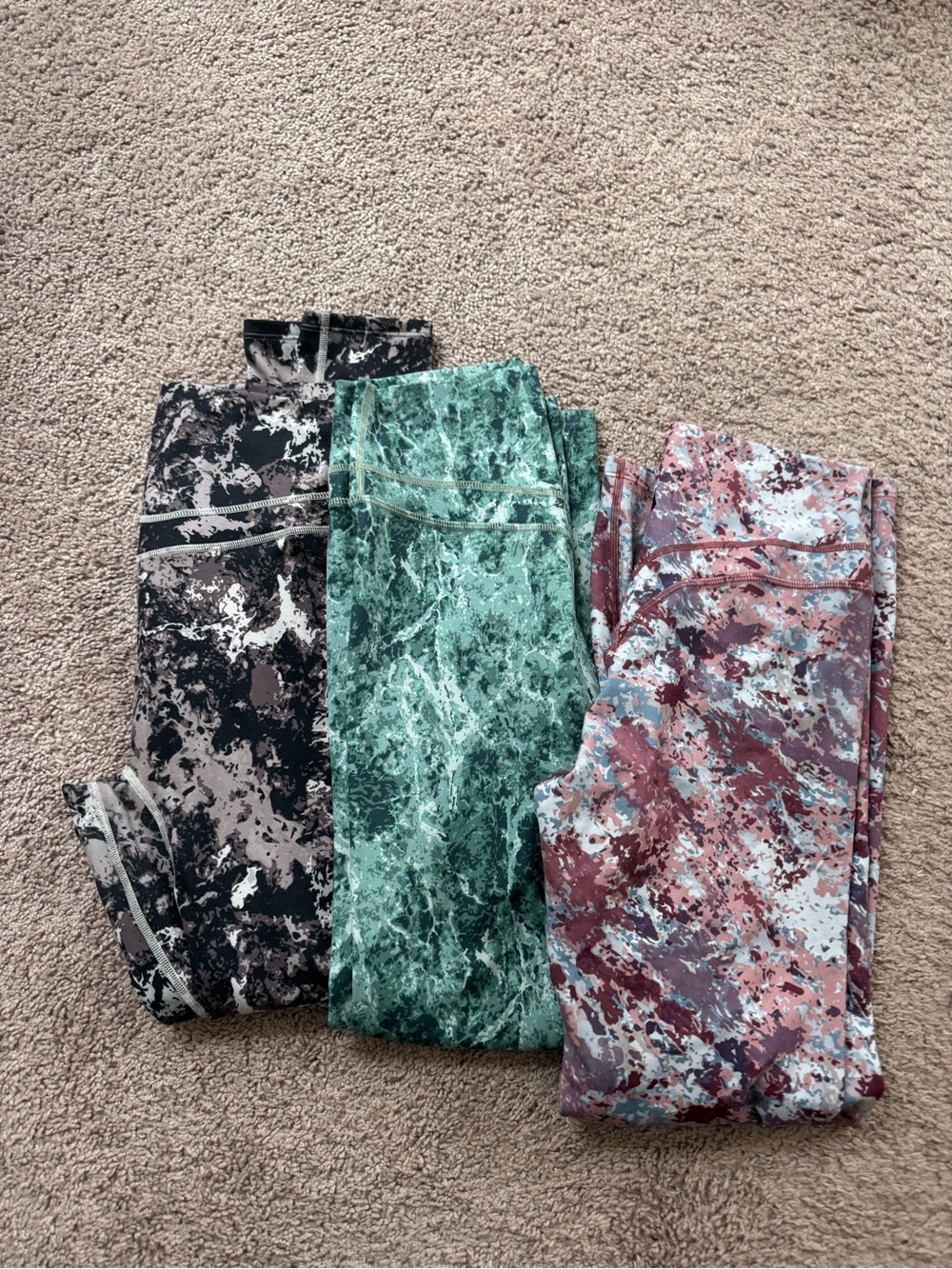 Marble-Print High-Rise Leggings - Green, Black & Pink Options